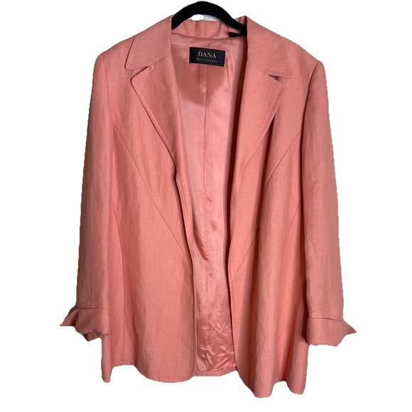 Dana Buchman Jackets & Blazers - Dana‎ Buchman Womens Size 14 Peach Open Blazer Jacket Linen Blend Career Preppy